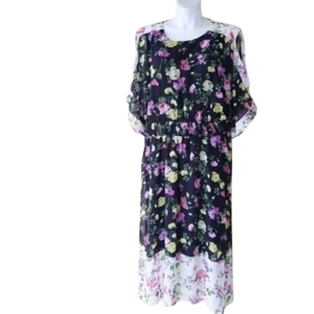 Lane Bryant Floral Semi-Sheer Open-Sleeve Patchwork Dress Size 20 New w/o Tag